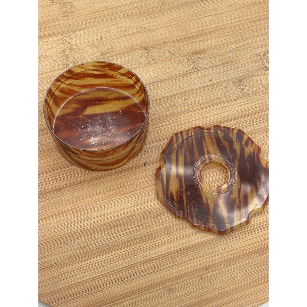 Vintage Celluloid Faux Tortoise‎ Shell Vanity Powder Trinket Box